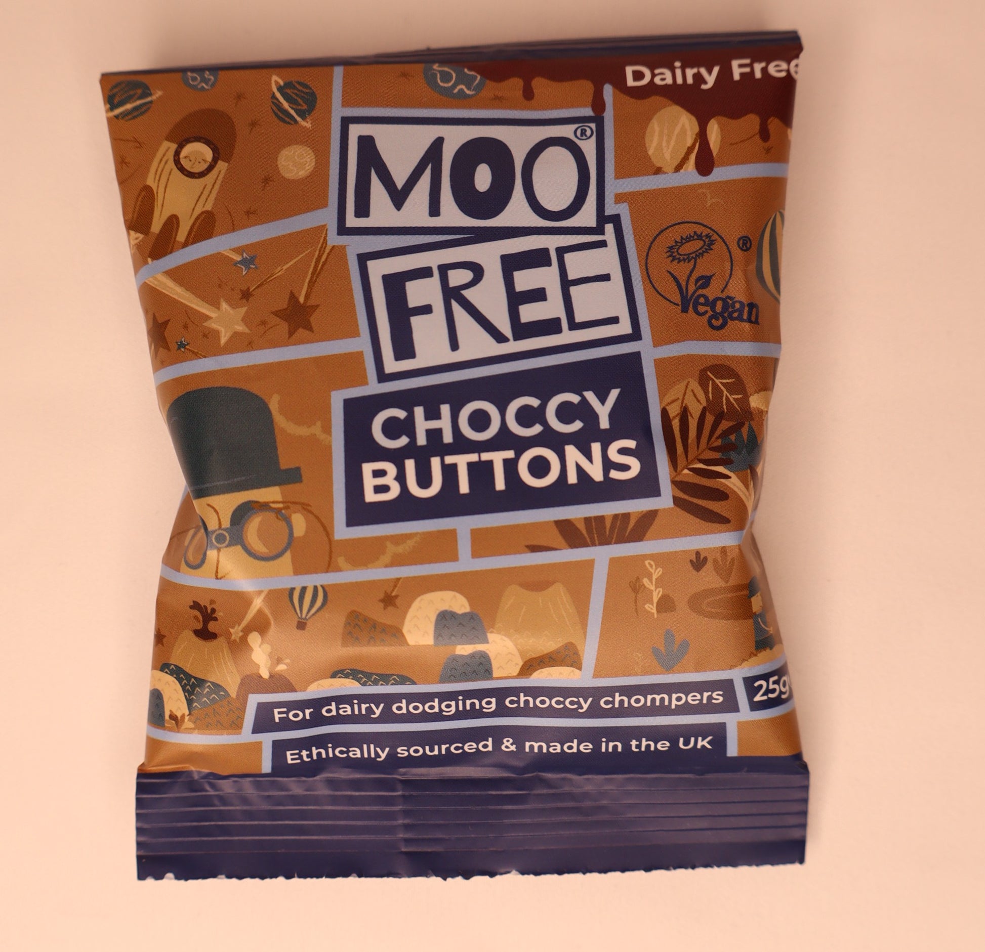 Moo Free Choccy Buttons on white background