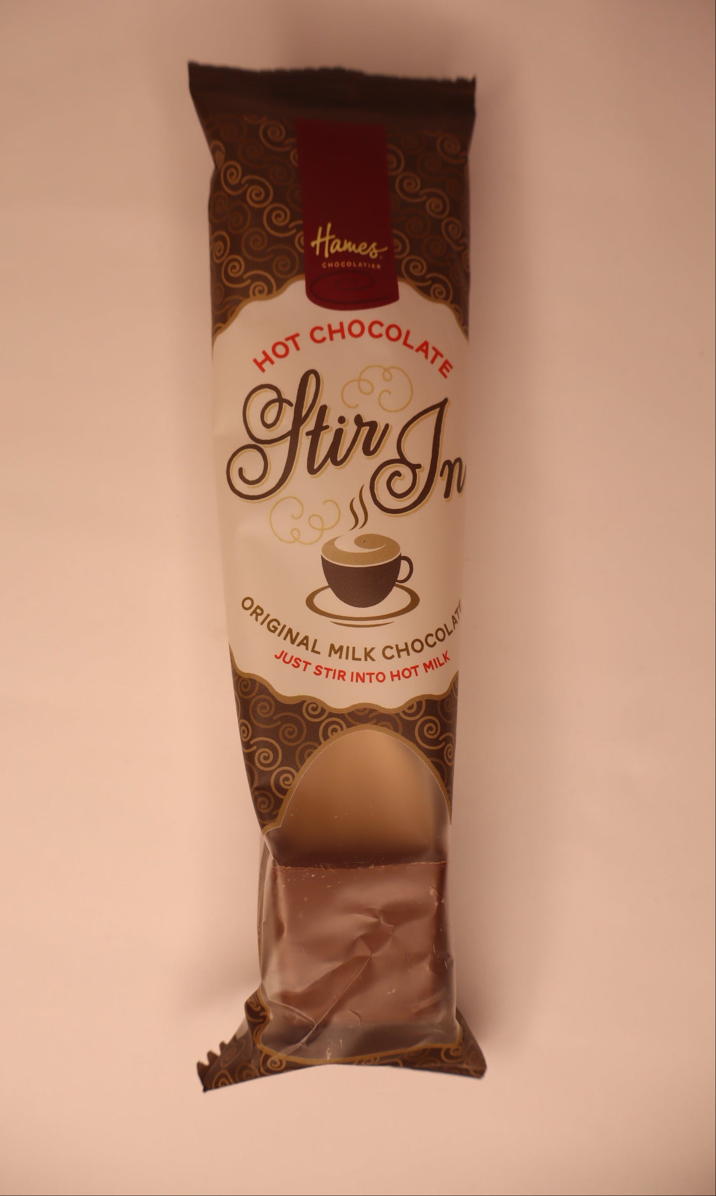 Hames Stir In hot chocolate package on a white background