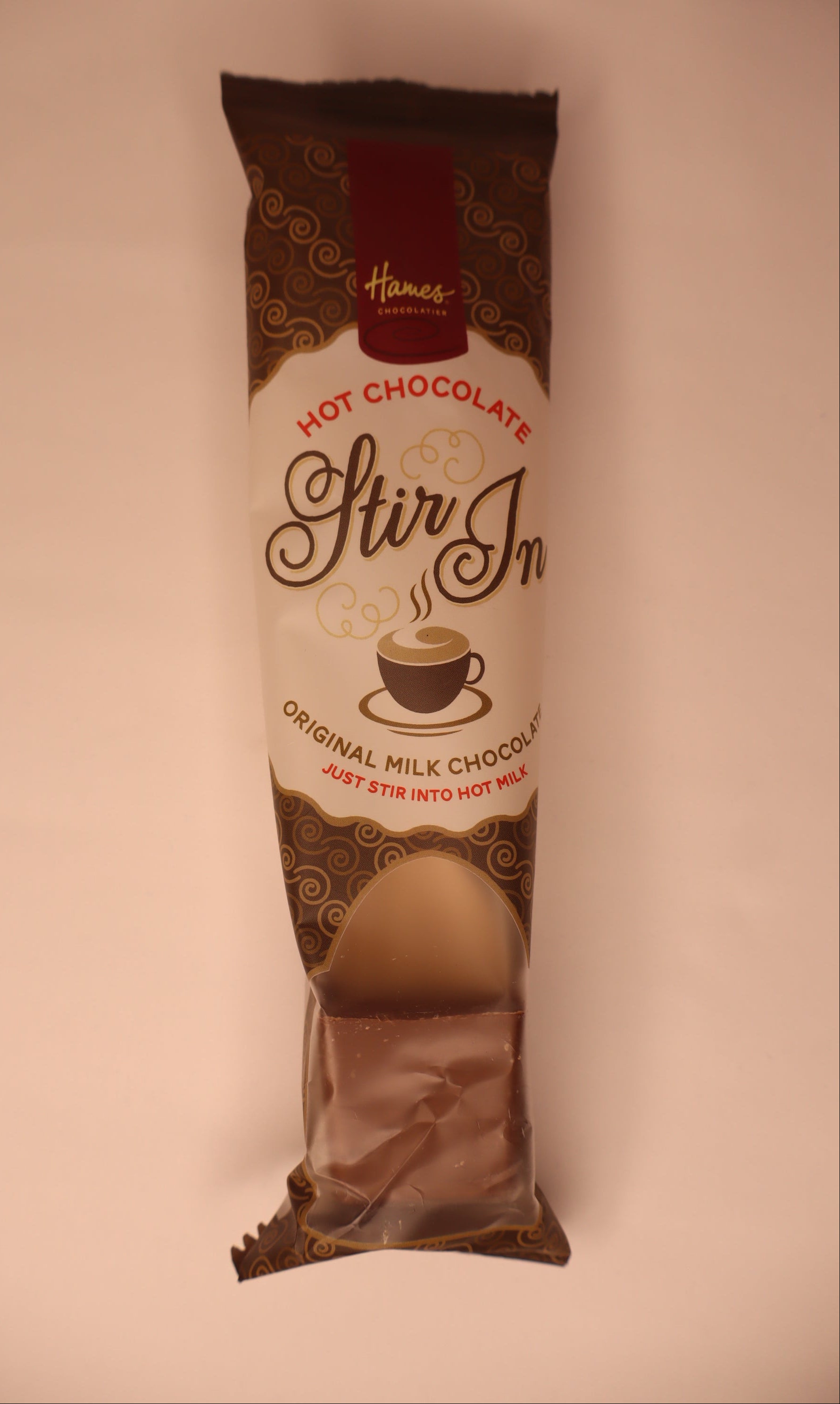 Hames Stir In hot chocolate package on a white background