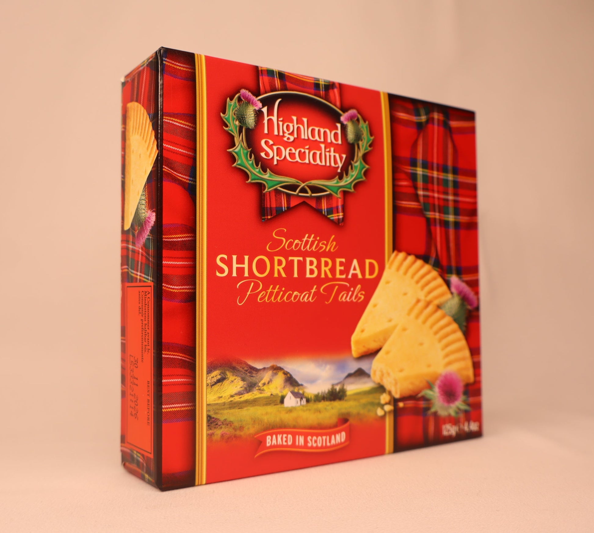 Box of Highland Speciality Scottish Shortbread on a light background